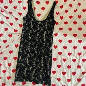 Chic Black and Gold Backless Lace Dress